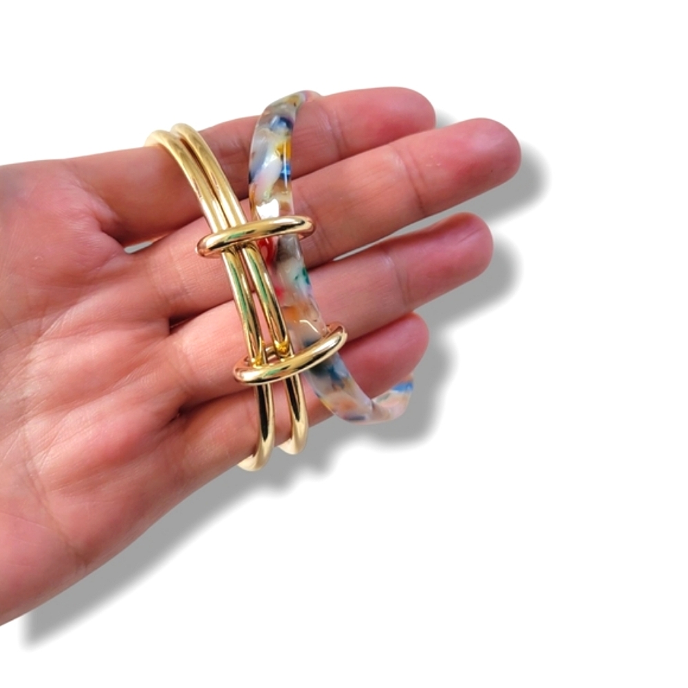LOFT | NWOT Pretty Multicolor Gold Tone 3 Tier Bangle Bracelet - Picture 5 of 9